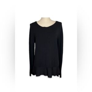 Ann Taylor Black Long Sleeve Sweater Women’s Size L with Ruffled Hem